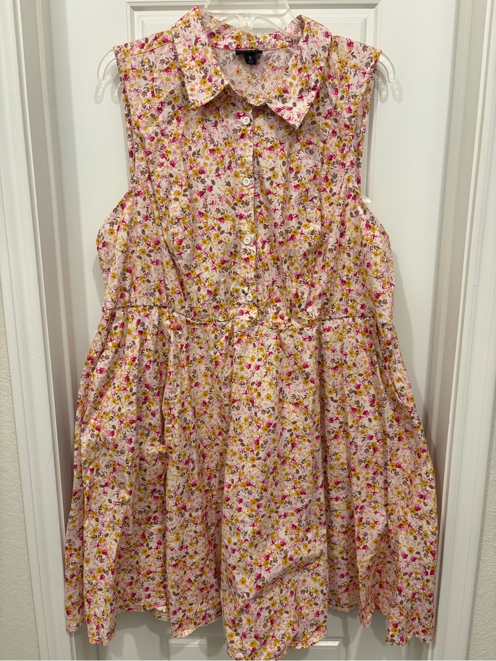 Torrid Women Dress Pink/Yellow Floral Poplin Shirt Collared Sleeveless